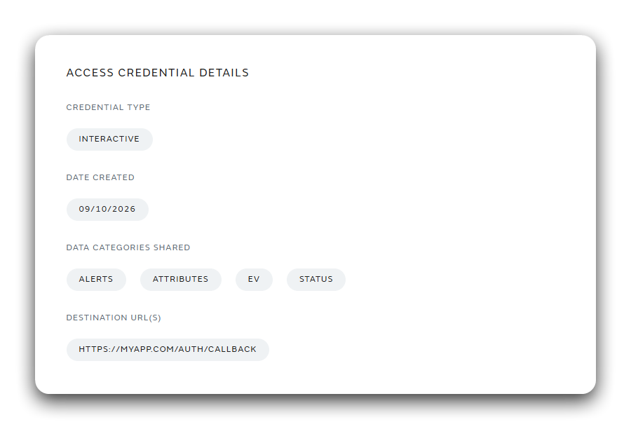 Credential overview screen (1 of 2)