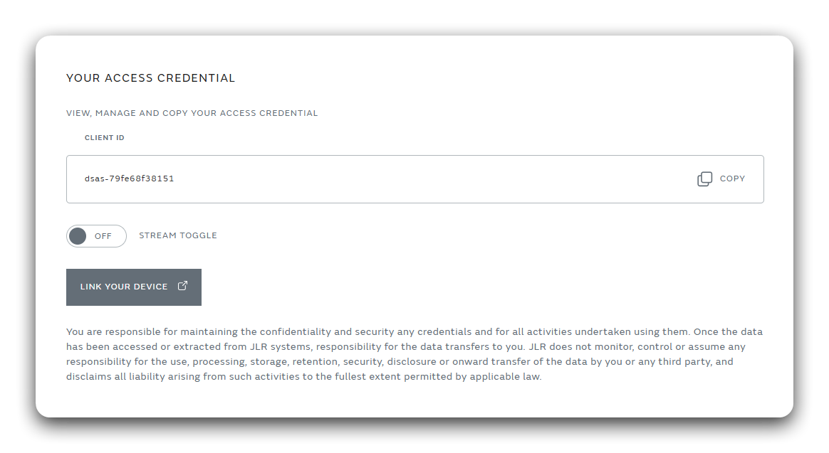 Configure data stream screen