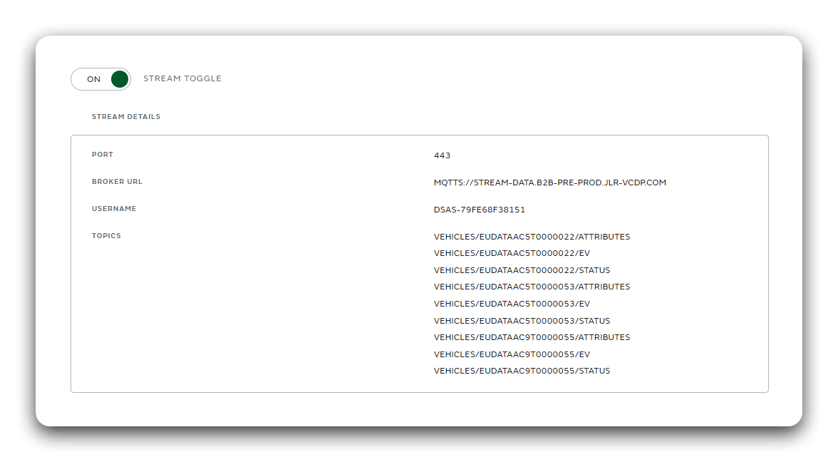 Streaming credentials screen
